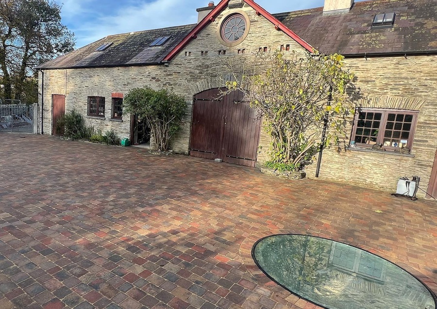 Bespoke Tegula Block Paving with Historic Well Feature - Ceredigion